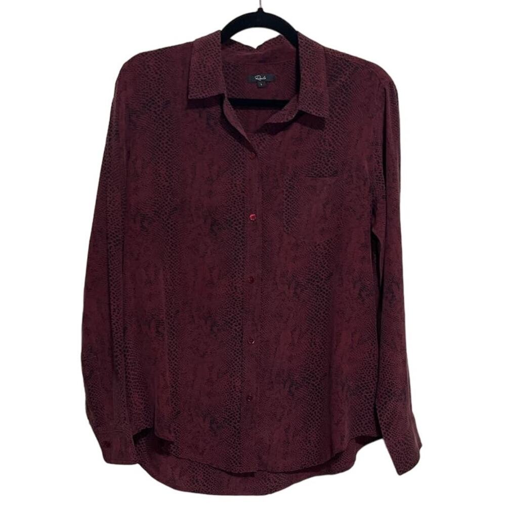 Rails Silk Red Python Button Down Top Blouse L - image 2